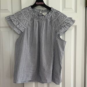 J. Crew Striped flutter-sleeve top in navy and white